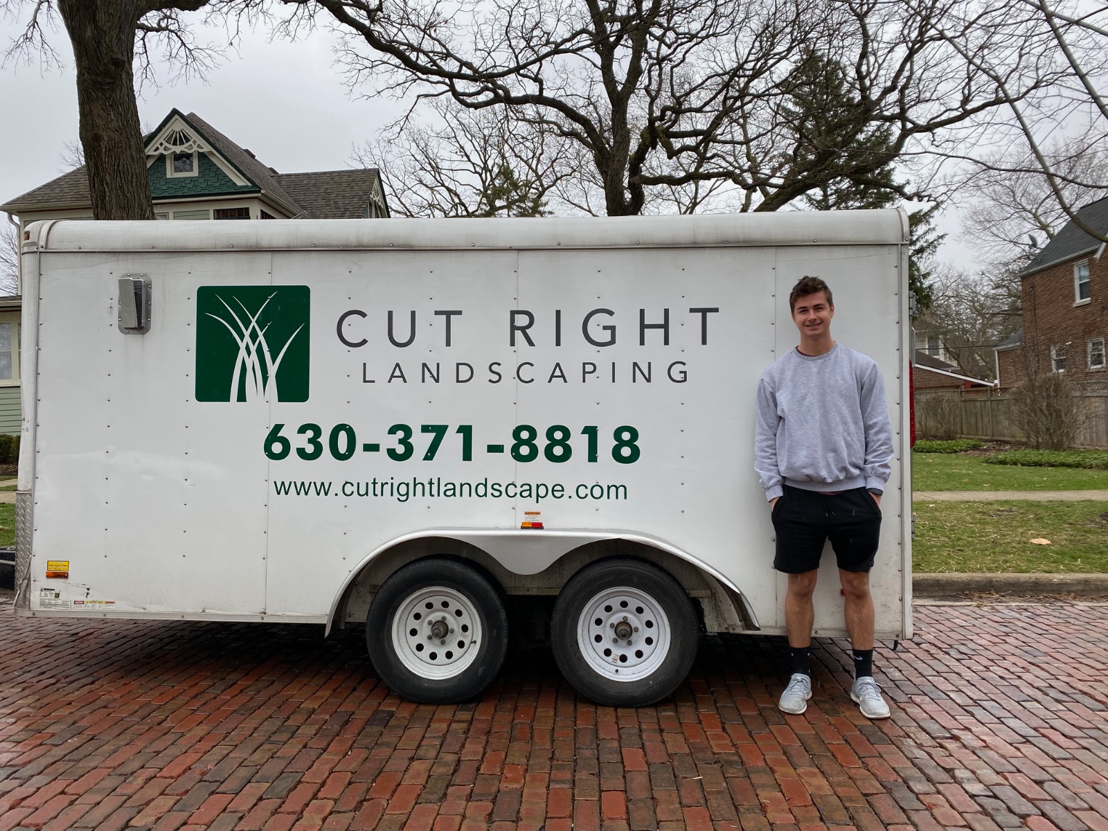 Brendan with the Cut Right Landscaping trailer, the name Polaris operated under until 2025.